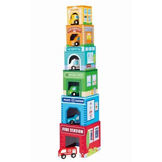 Lelin Toys - Stacking Cube with 6 Vehicles
